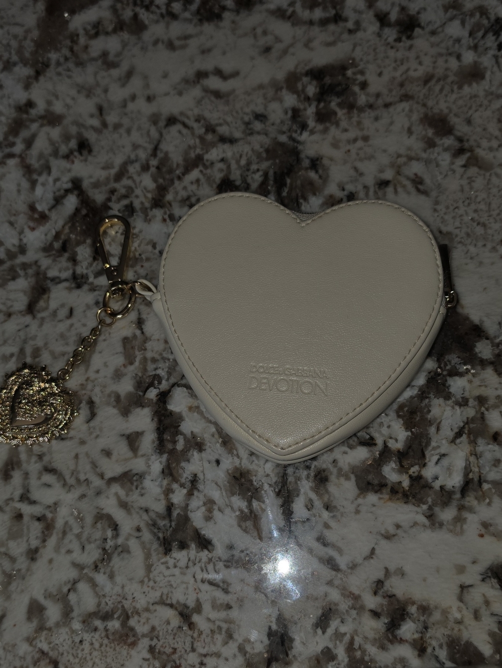 Dolce & Gabbana Cream Heart Devotion Coin Pouch with Gold Charm